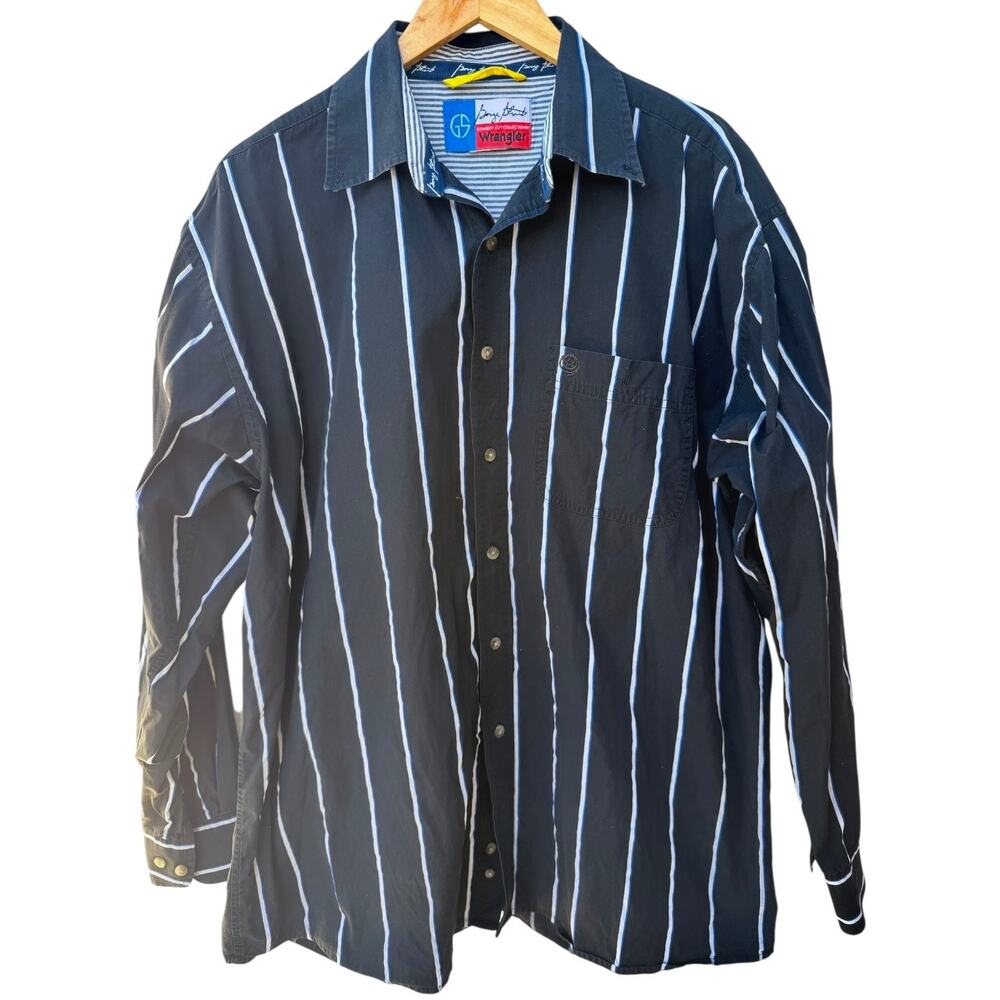 Wrangler George Strait Western Shirt Mens Large Black Striped Button Up Cowboy